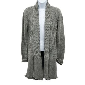 Open Front Longline Shawl Collar Textured Chunky Knit Cardigan Sweater Top